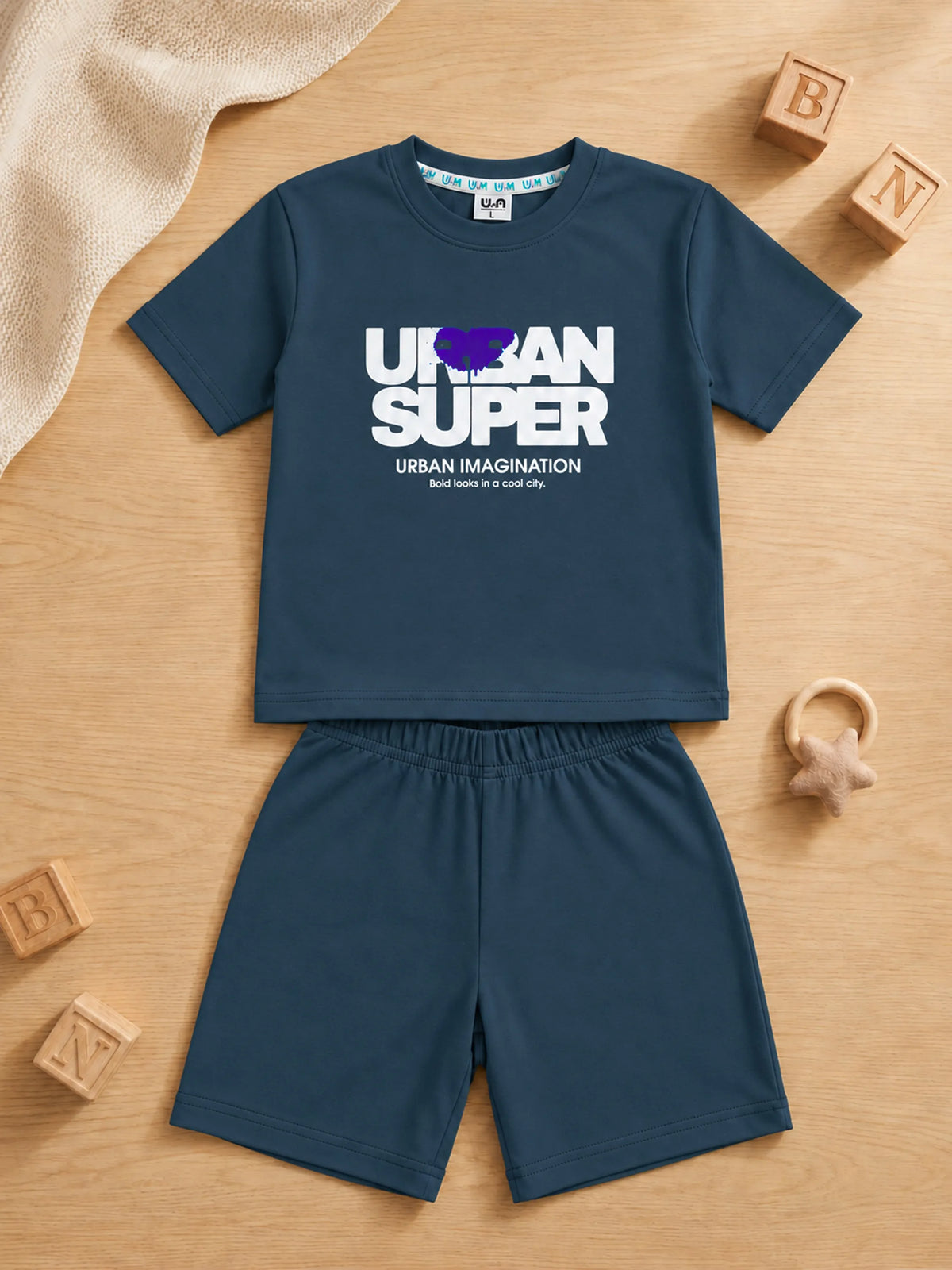 Boys Blue Graphic Printed T-Shirt & Shorts Co-ord Set