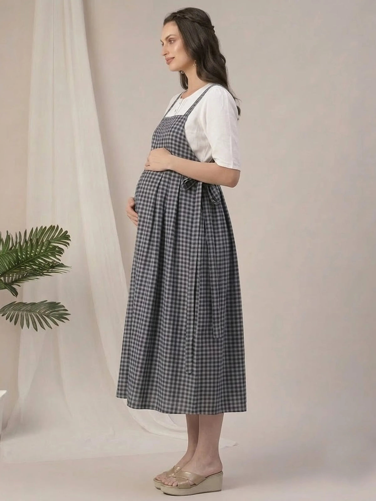 Cotton Printed Maternity Pinafore Dress