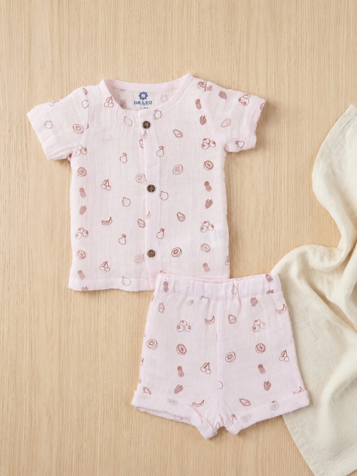 Baby Pink Fruit Print Shirt & Shorts Set