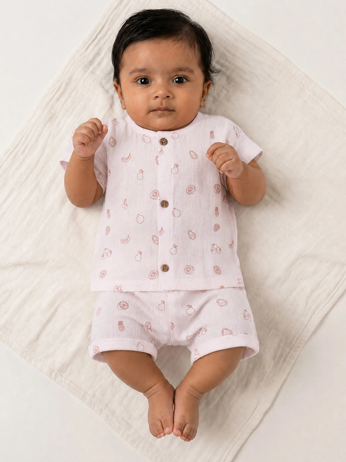 Baby Pink Fruit Print Shirt & Shorts Set