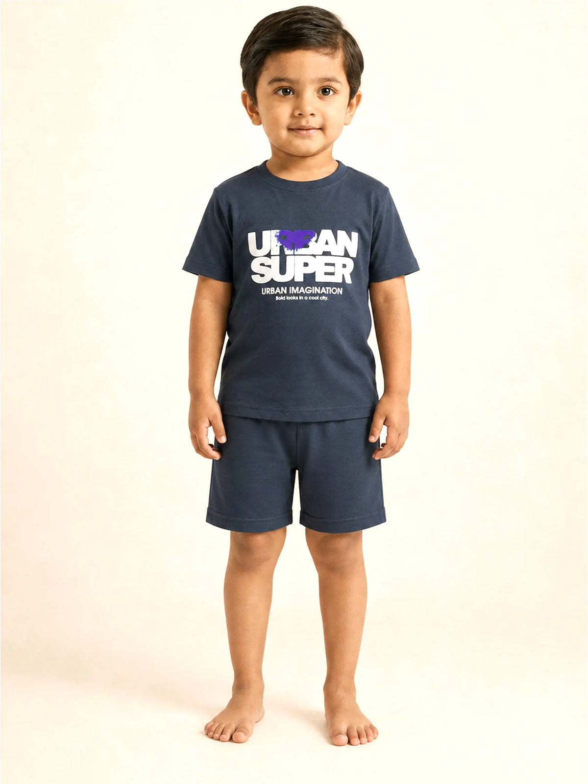 Boys Navy Blue Printed T-Shirt & Shorts Co-ord Set