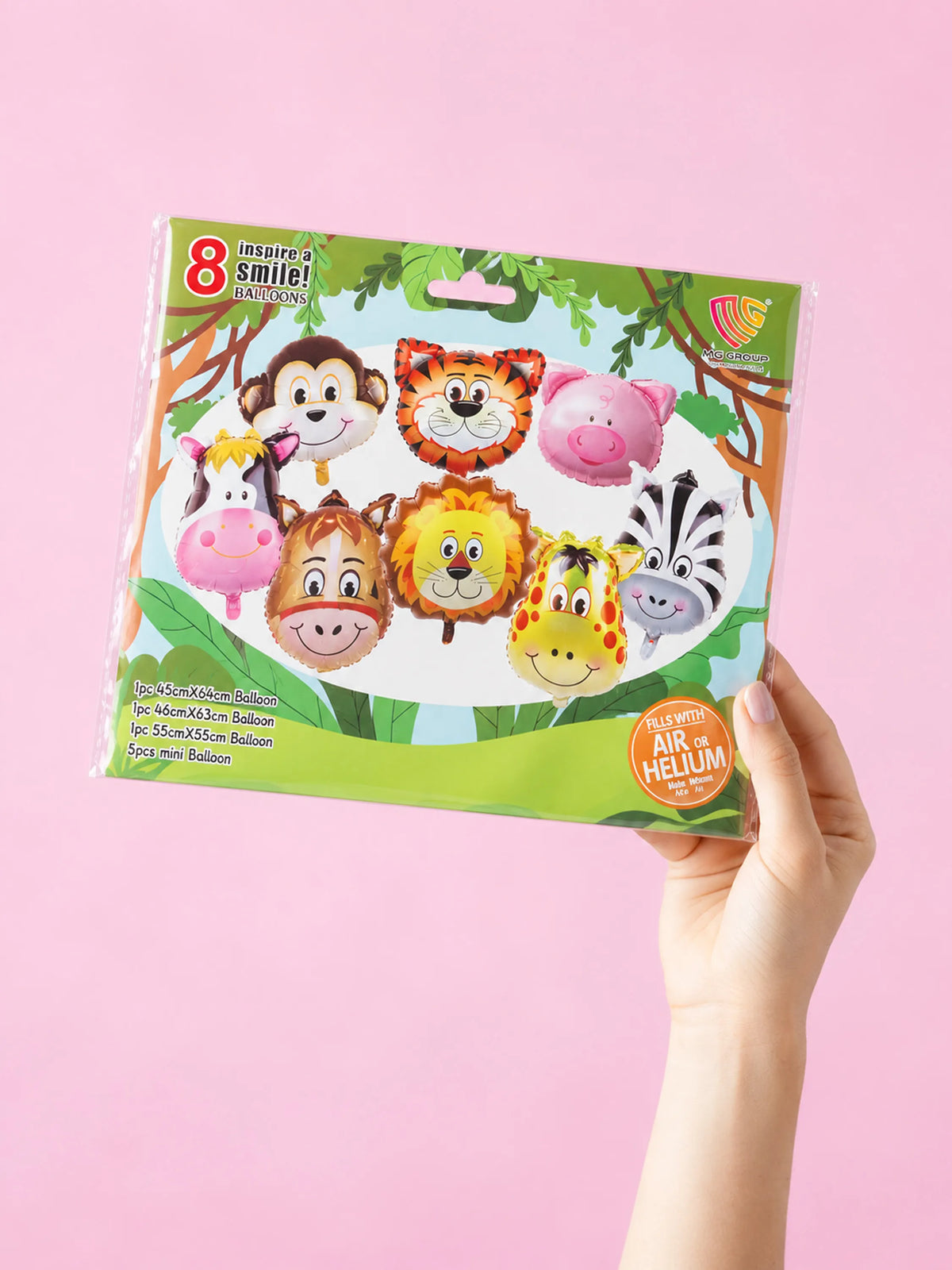 Safari Animal Face Foil Balloon Set – 8 Pcs
