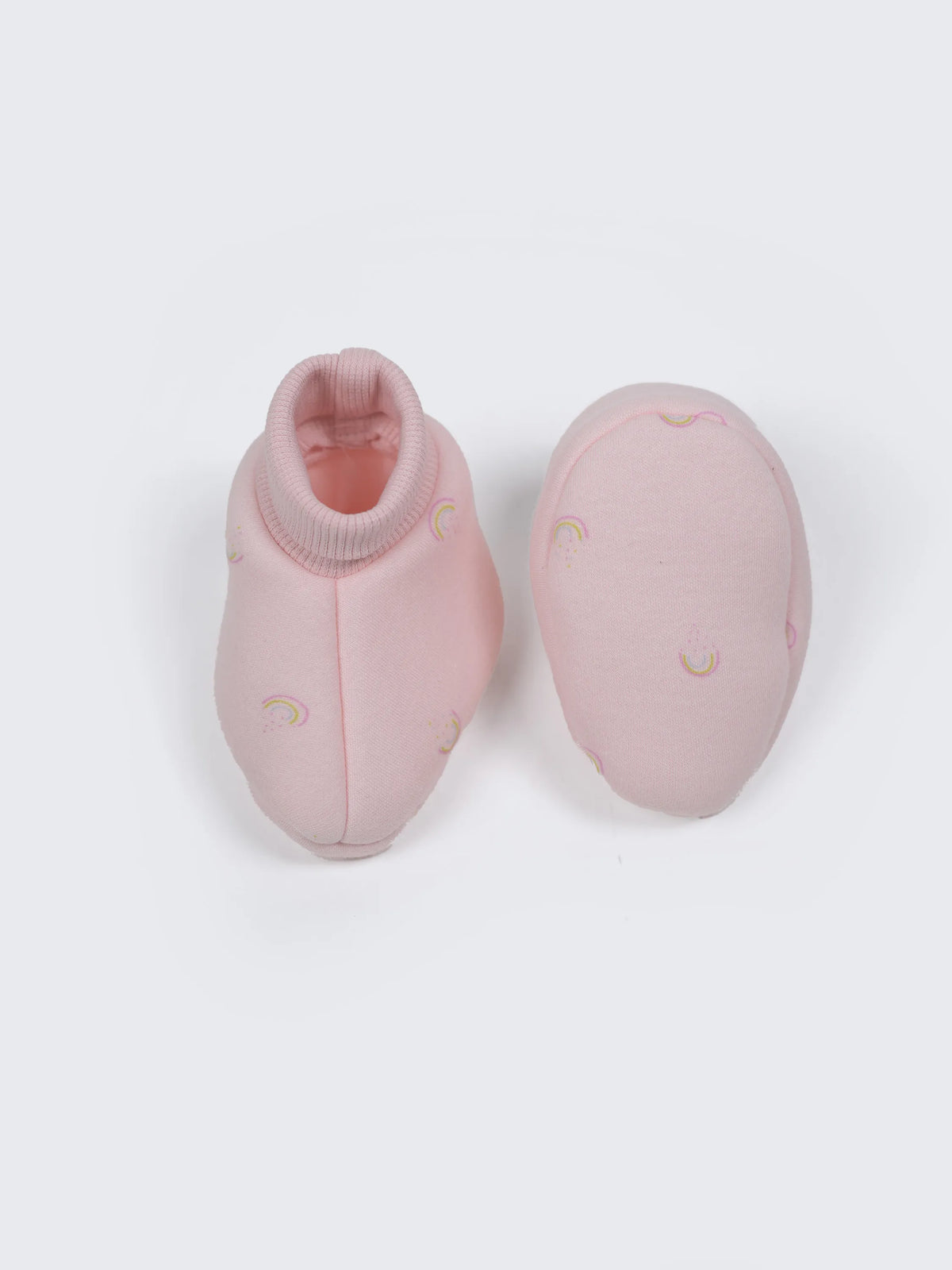 Baby Pink Rainbow Print Cotton Booties - 0-3 Months