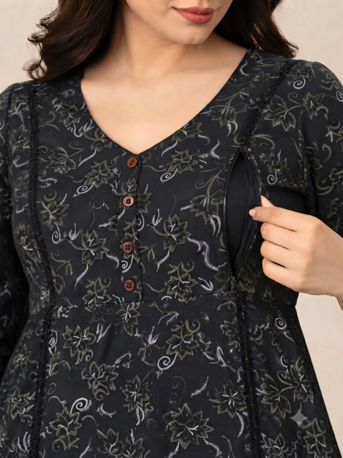 Printed Cotton Maternity & Feeding Gown