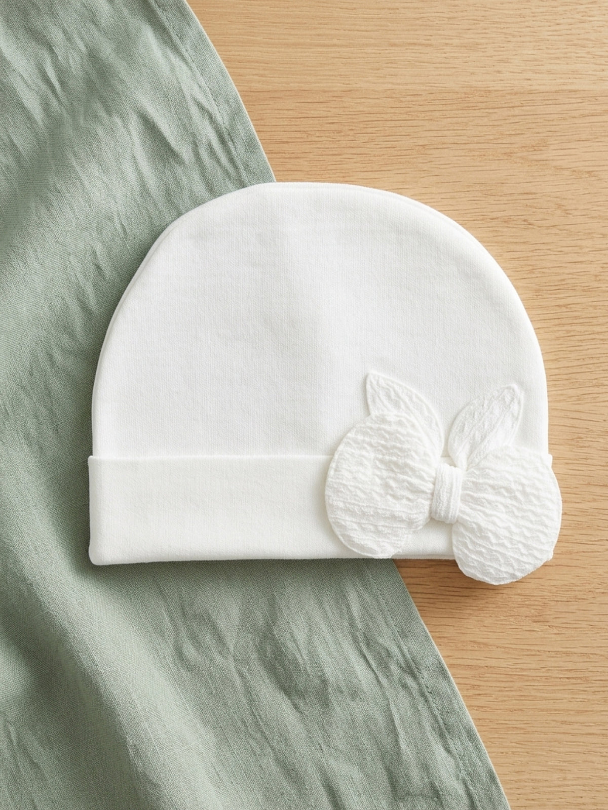 Baby Bow Beanie Cap – White