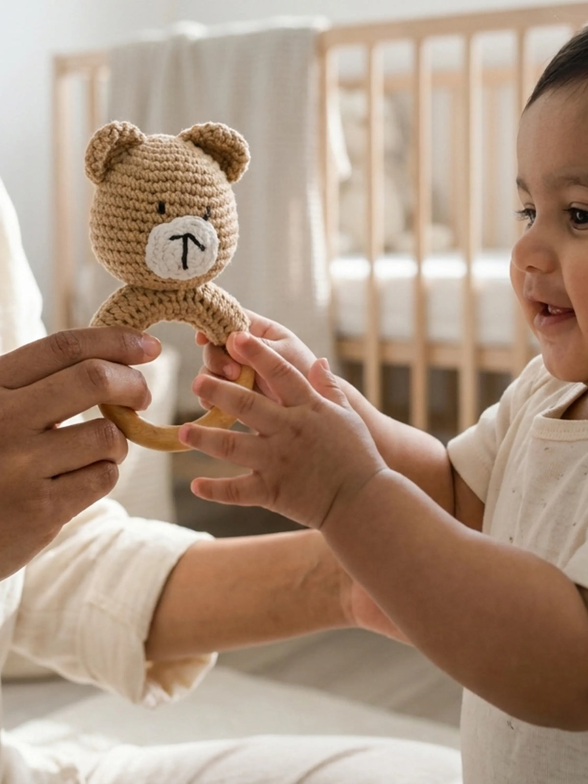 Crochet Bear Wooden Ring Rattle