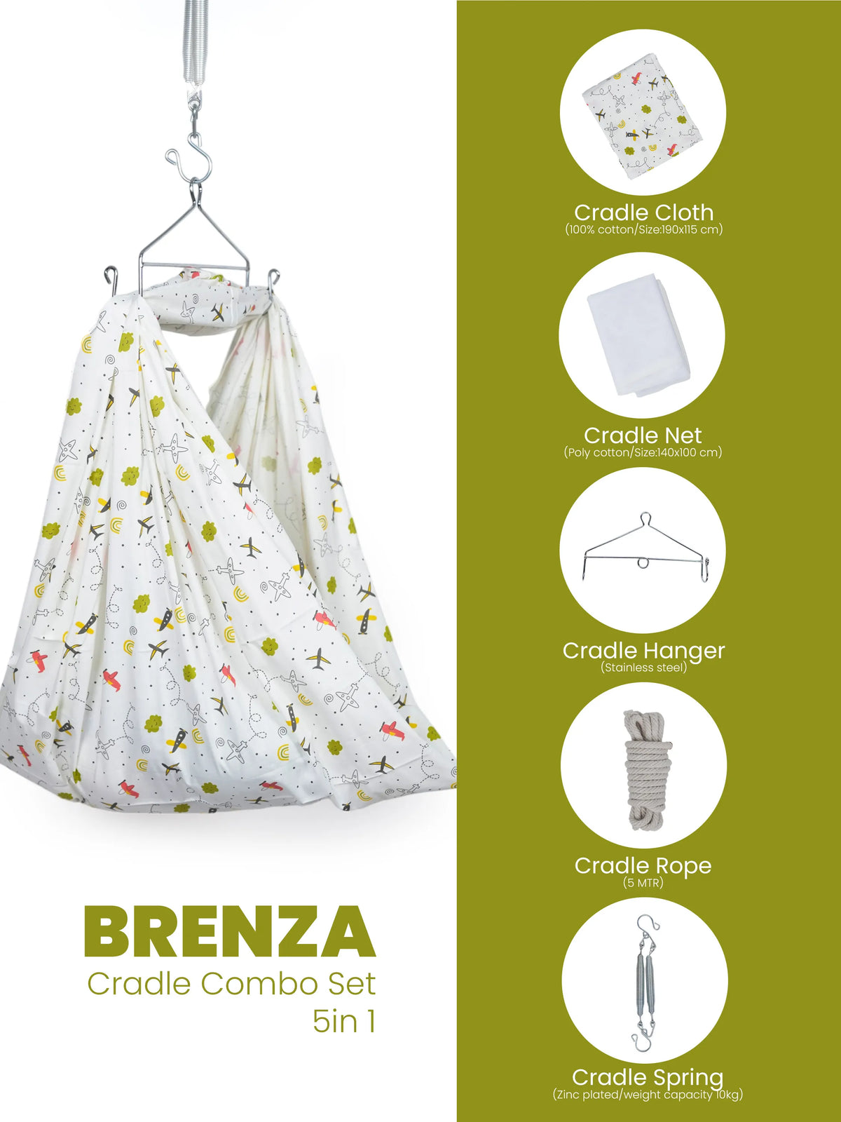 Brenza 5-in-1 Baby Cradle Combo Set - Airplane Print