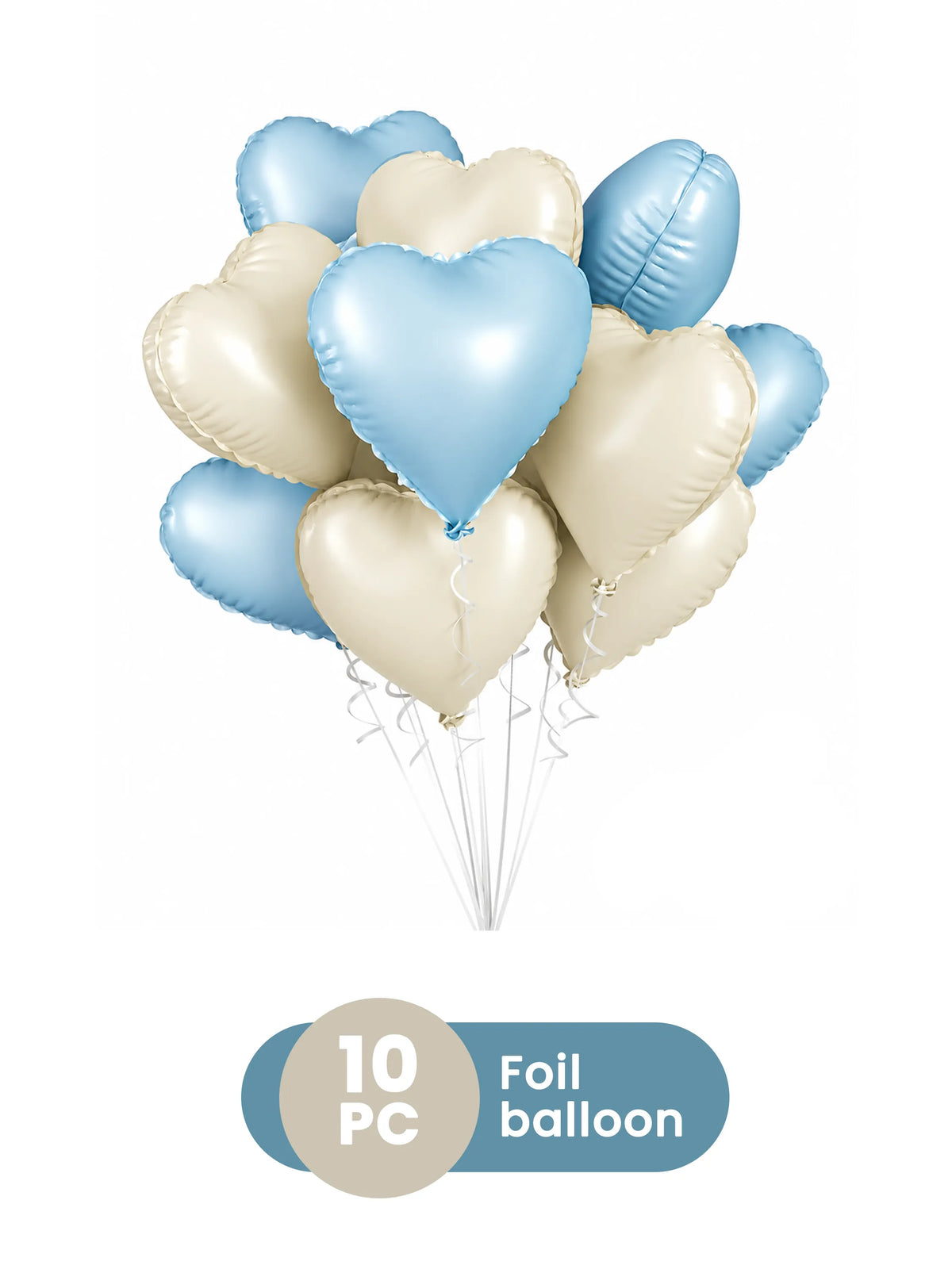 Heart Foil Balloon Metallic Mylar Light Blue Cream 10-Piece