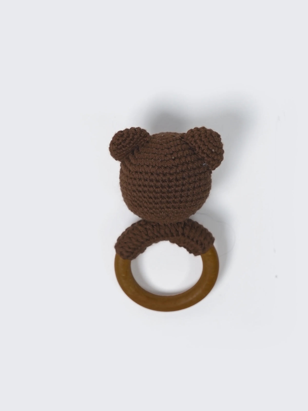 Crochet Bear Wooden Ring Rattle-Brown