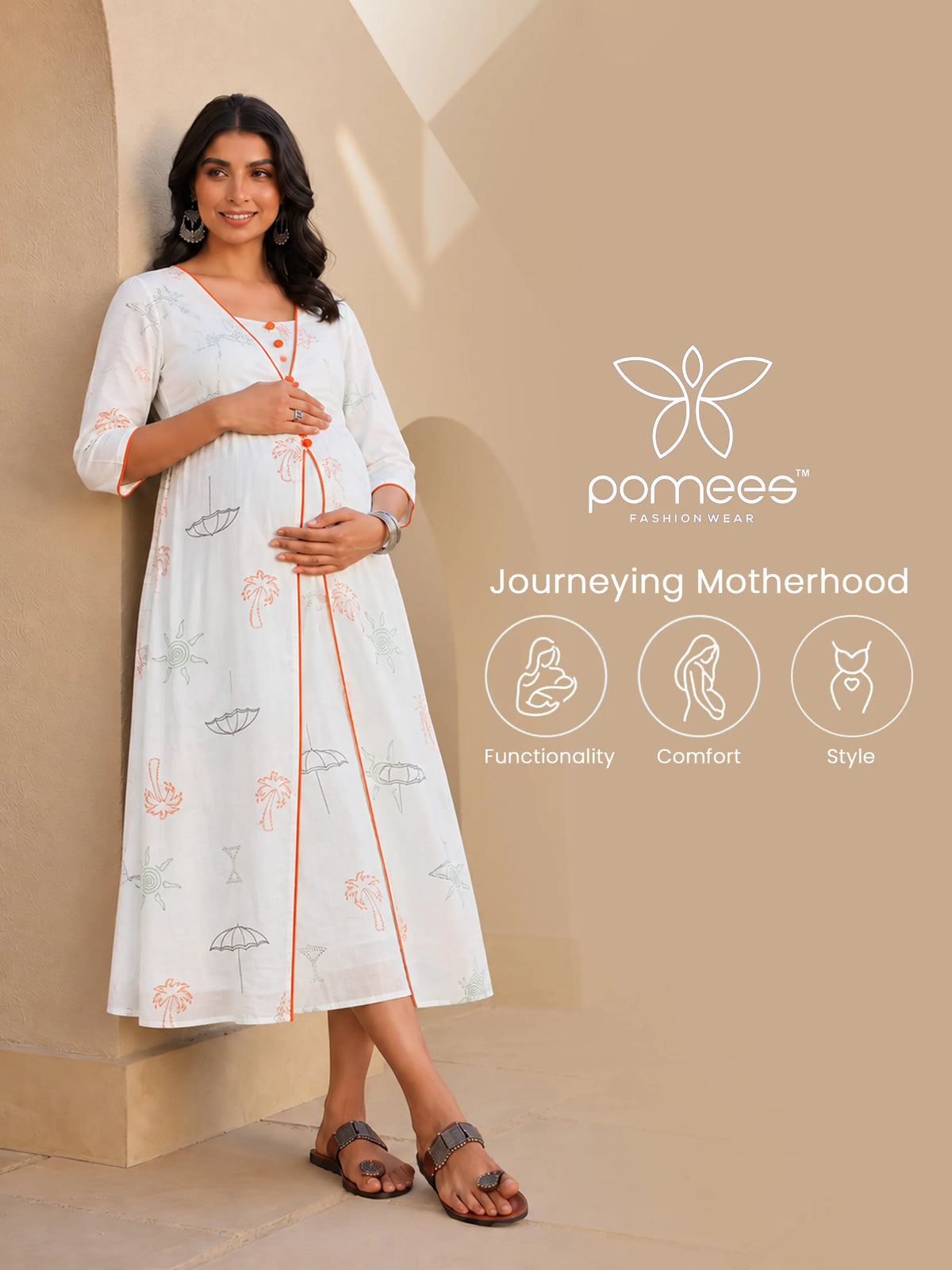 Printed Cotton Maternity & Feeding Gown
