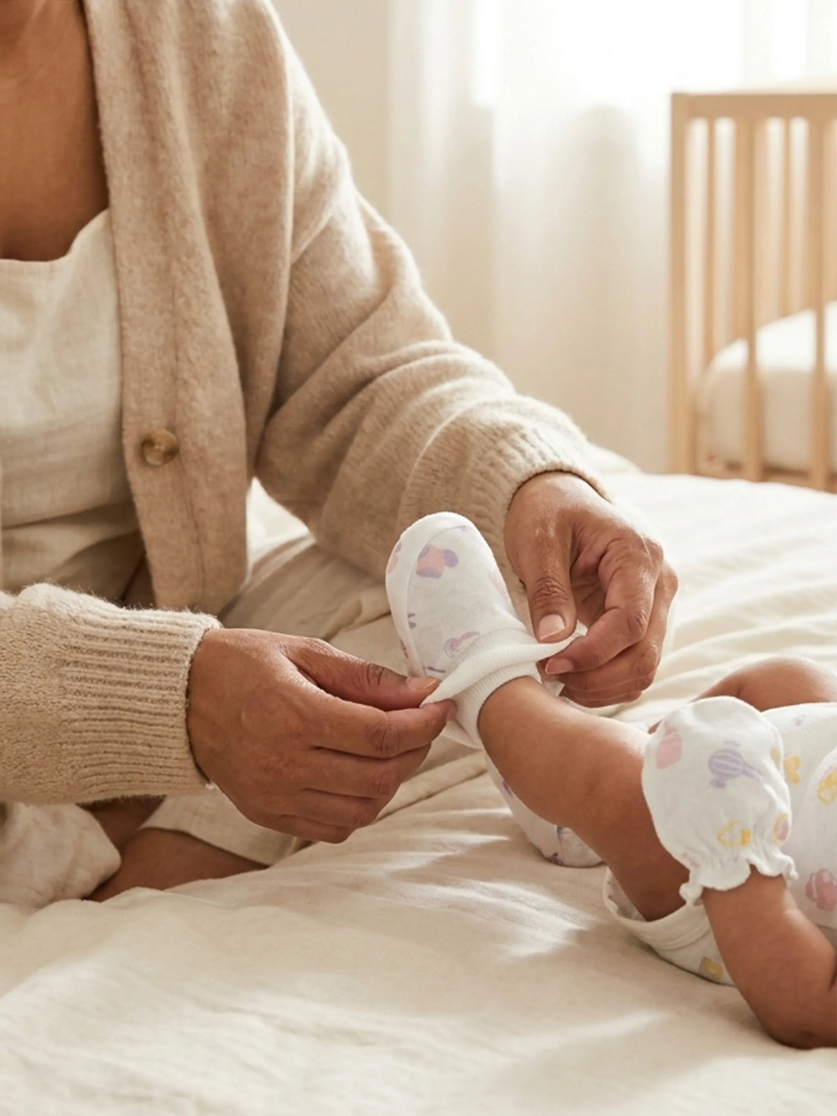 Newborn Cap, Mittens & Booties Set – Essentials Print