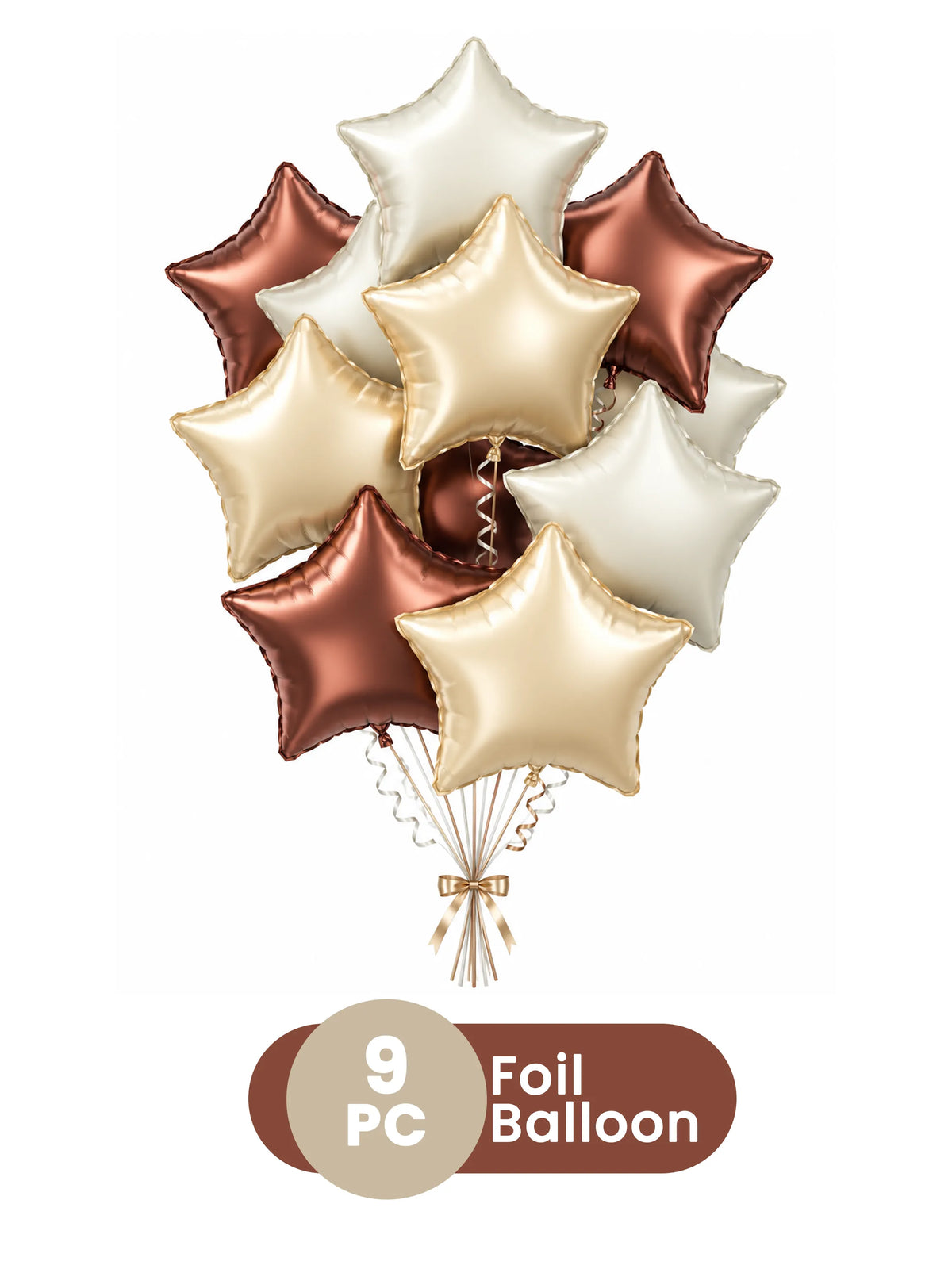 9-Piece Star Foil Balloon Bouquet - Champagne, Brown & White