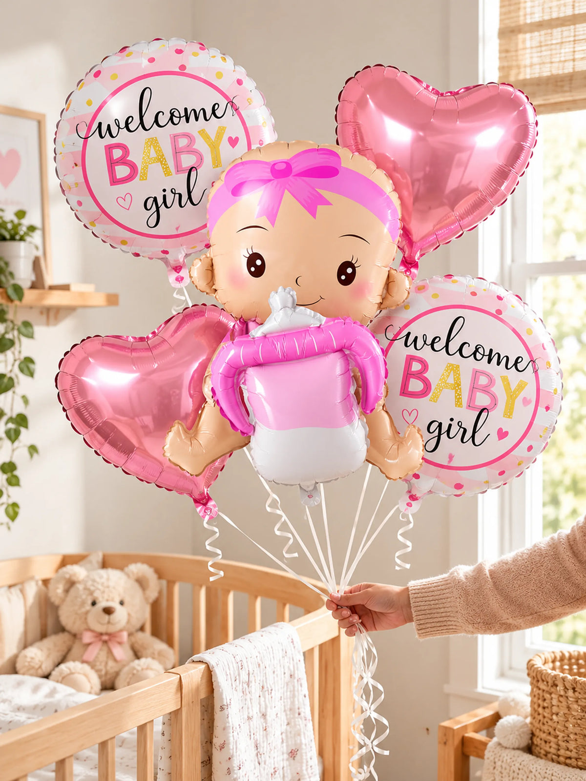 Welcome Baby Girl Foil Balloon Set – 5 Pcs, Pink