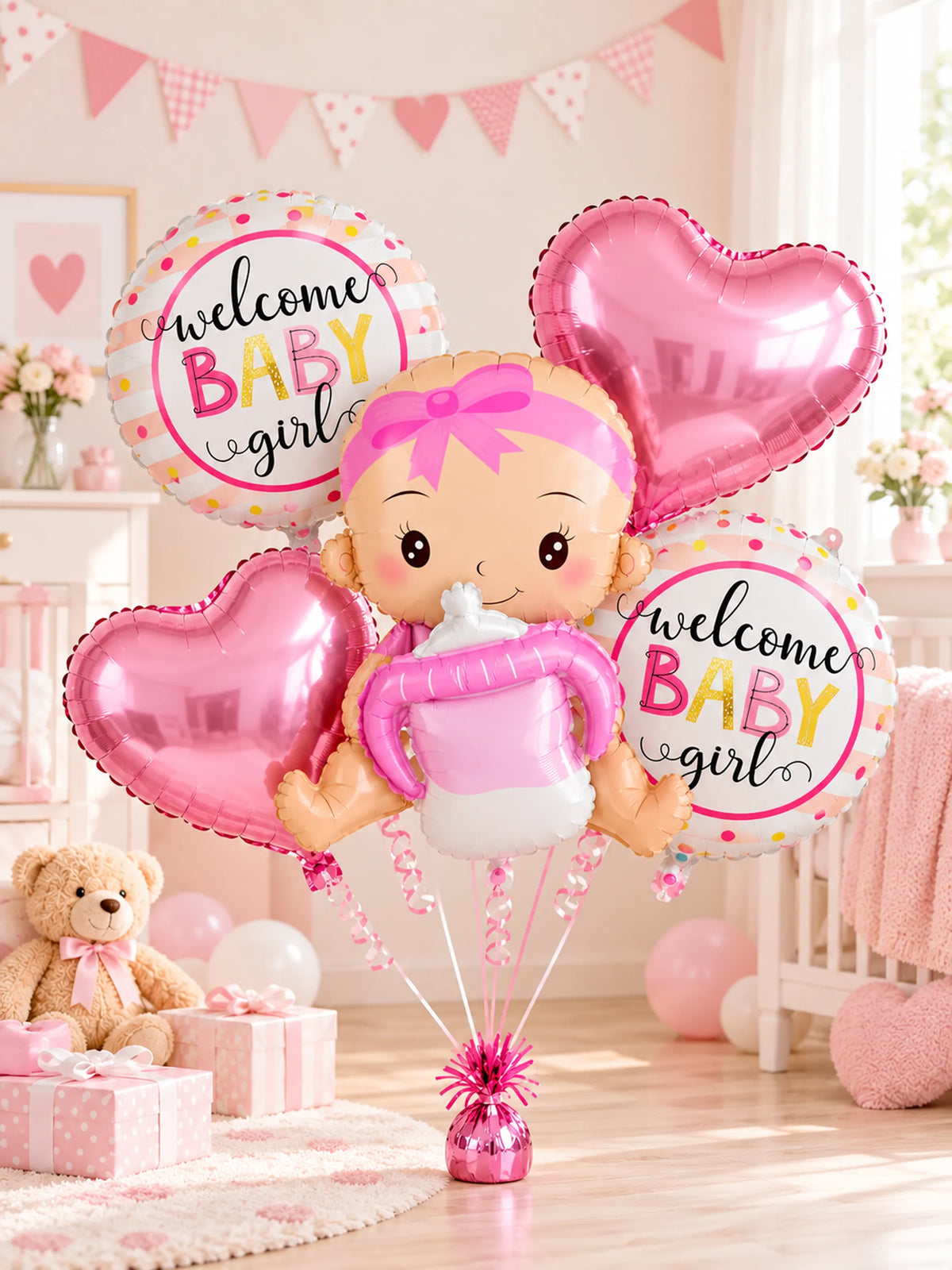 Welcome Baby Girl Foil Balloon Set – 5 Pcs, Pink