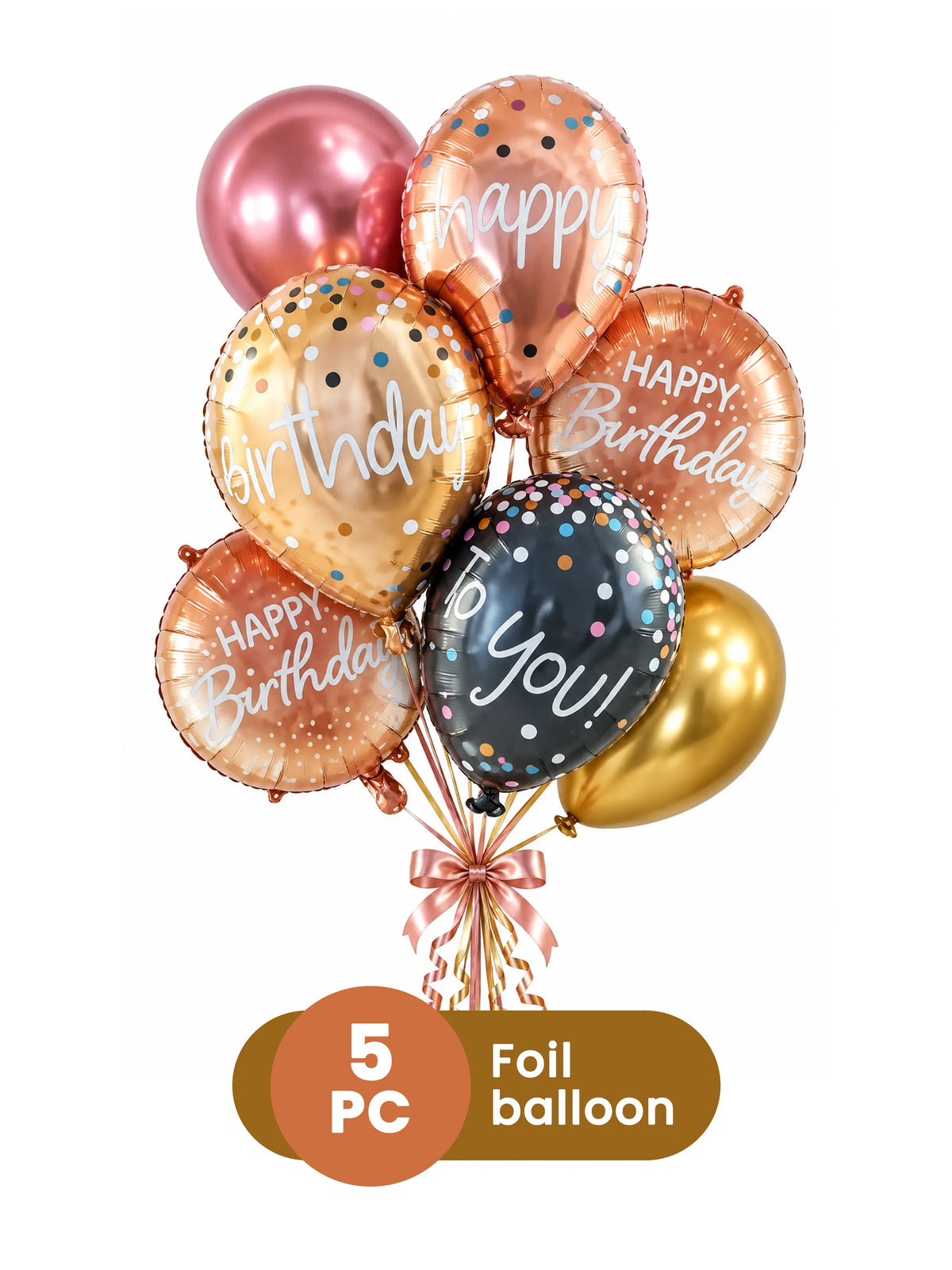 Happy Birthday Foil Balloon Bouquet – 5 Pcs