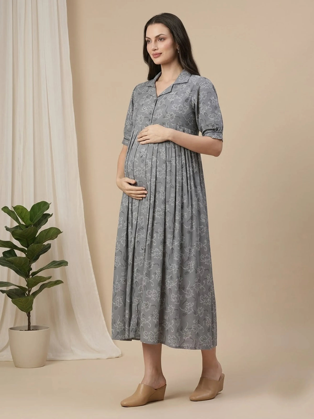 Floral Printed Maternity Feeding Dress