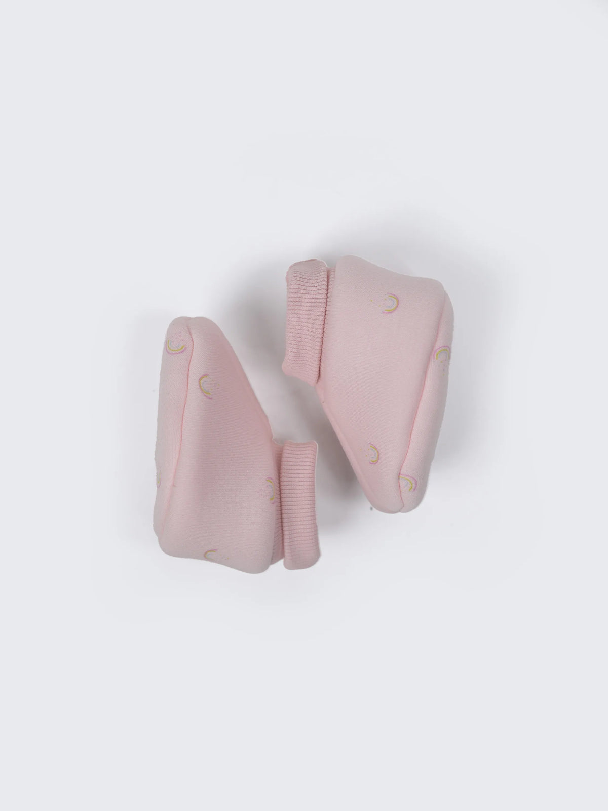 Baby Pink Rainbow Print Cotton Booties - 0-3 Months