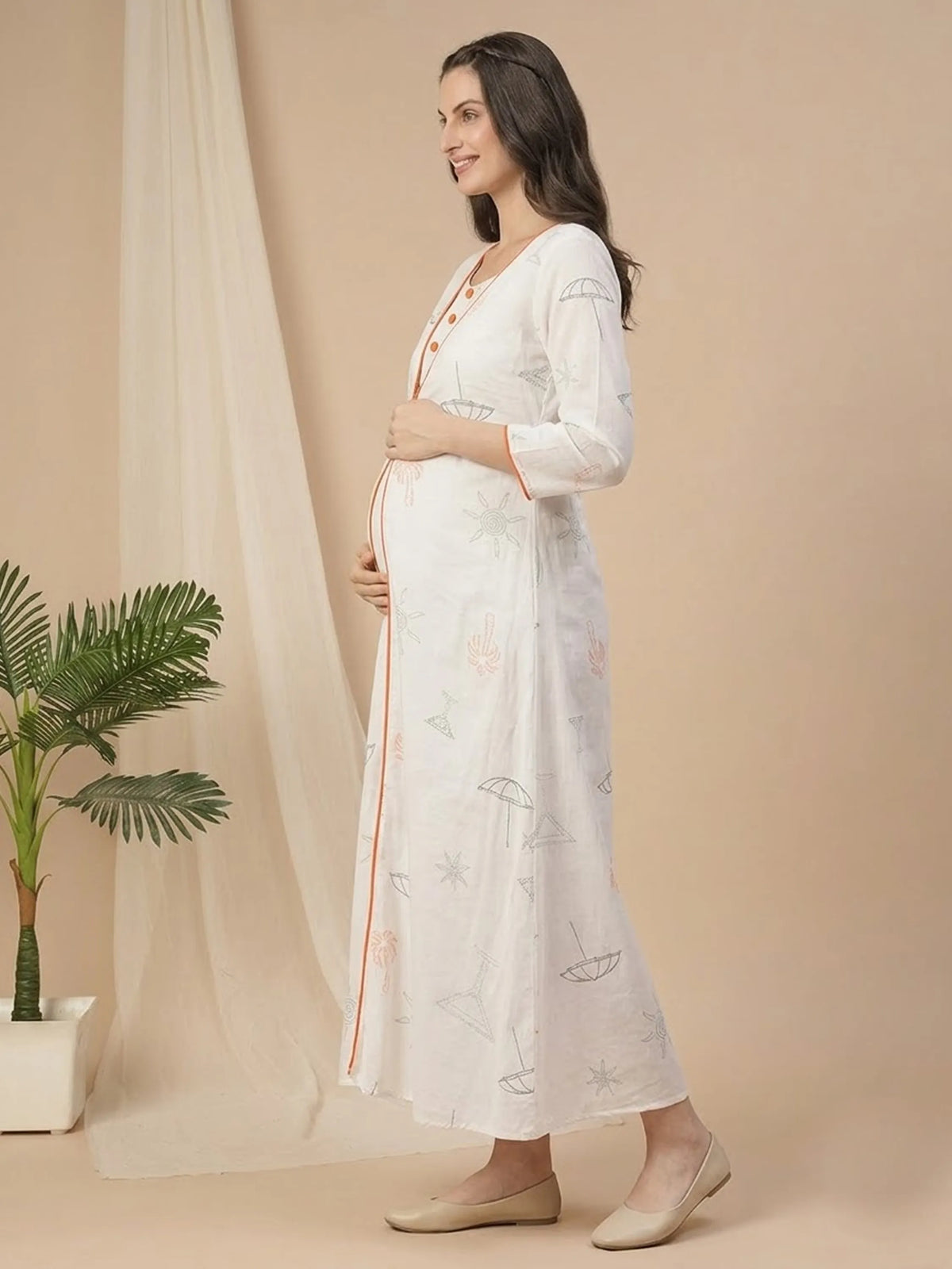 Printed Cotton Maternity & Feeding Gown