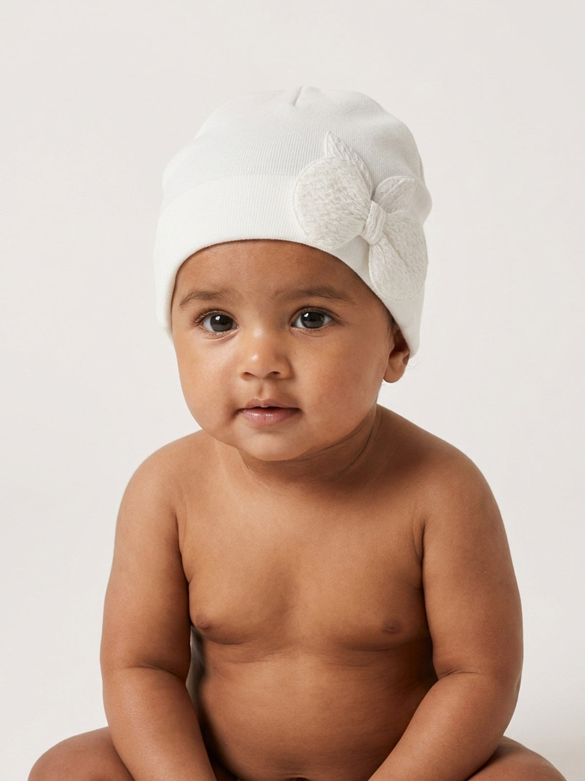 Baby Bow Beanie Cap – White
