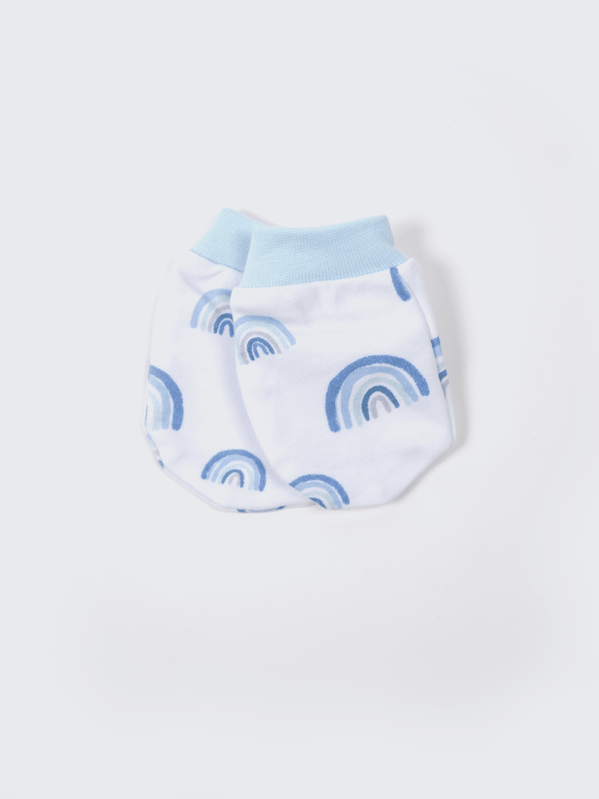 Newborn Cotton Cap, Mittens & Booties Set – Blue Rainbow
