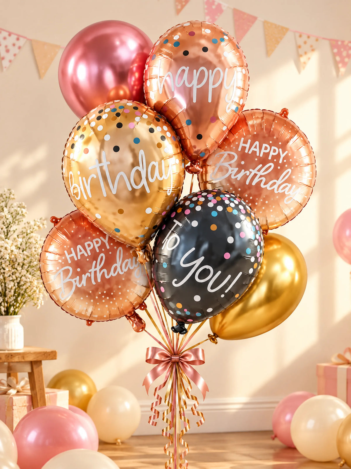 Happy Birthday Foil Balloon Bouquet – 5 Pcs