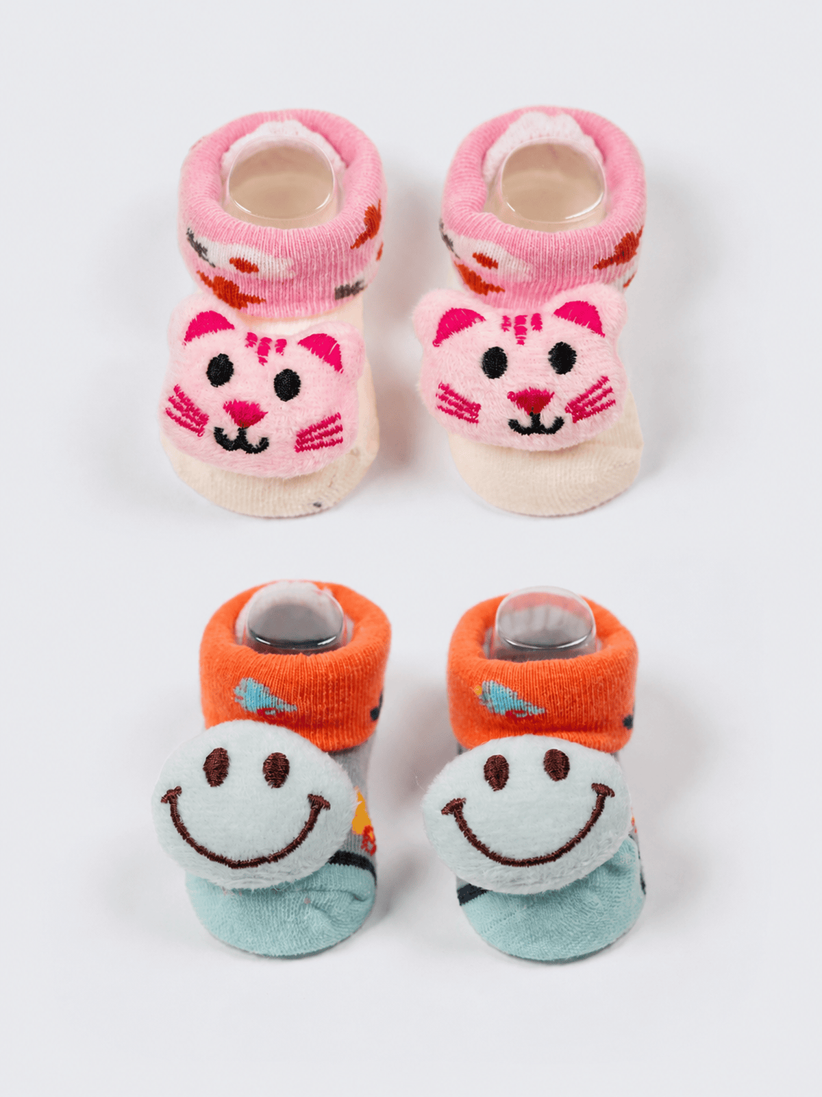 Baby Plush Rattle Socks Cat & Smiley Face Design