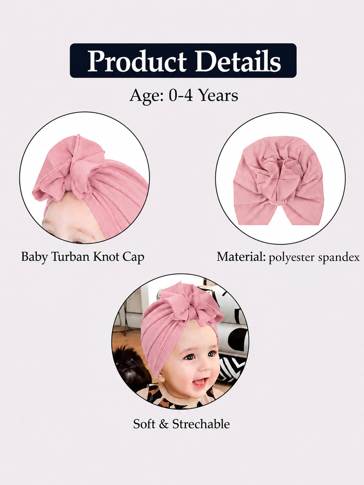 Baby Girls Turban Headwrap – White & Beige