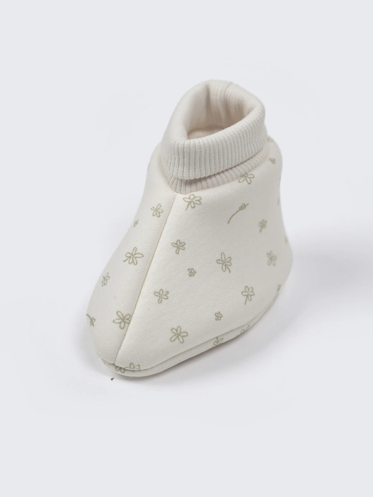 Baby Cream Floral Print Cotton Booties - 0-3 Months