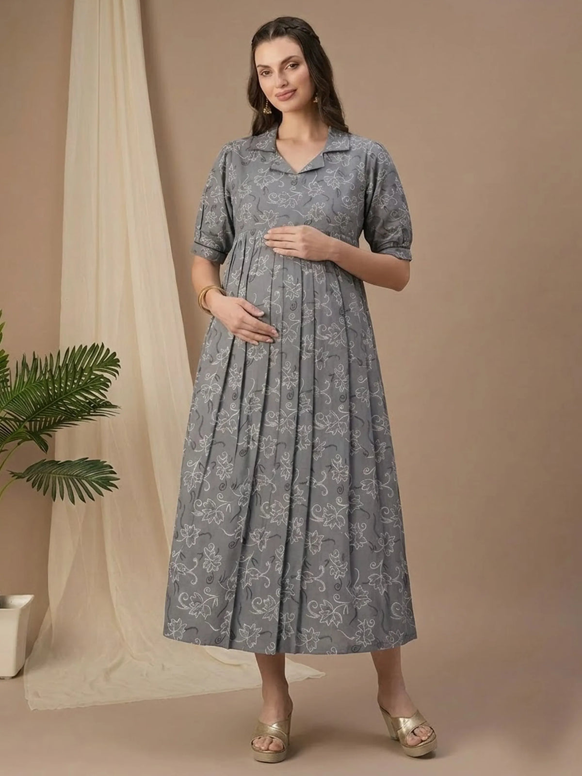 Floral Printed Maternity Feeding Dress