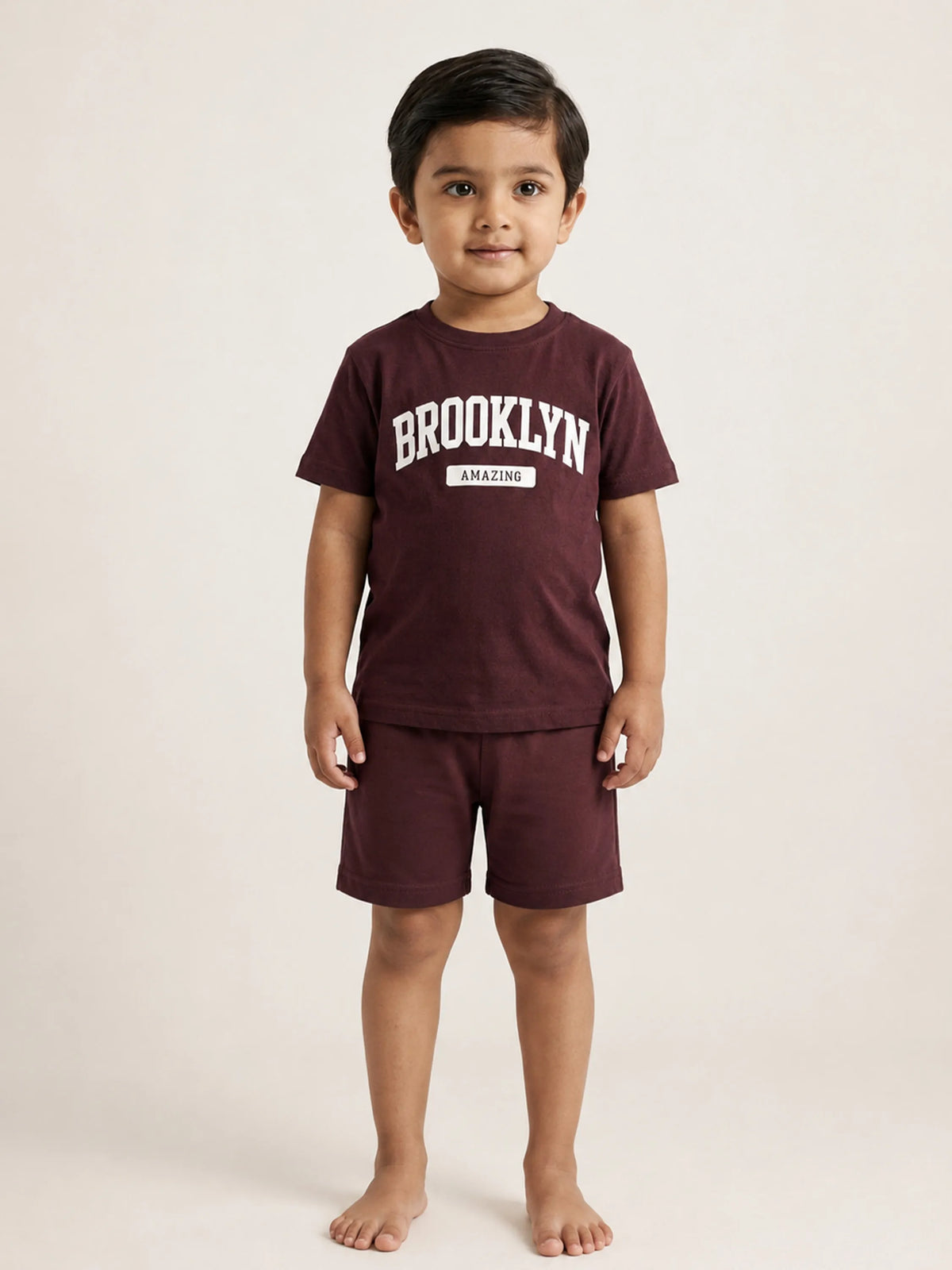 Boys Maroon T-Shirt & Shorts Co-ord Set