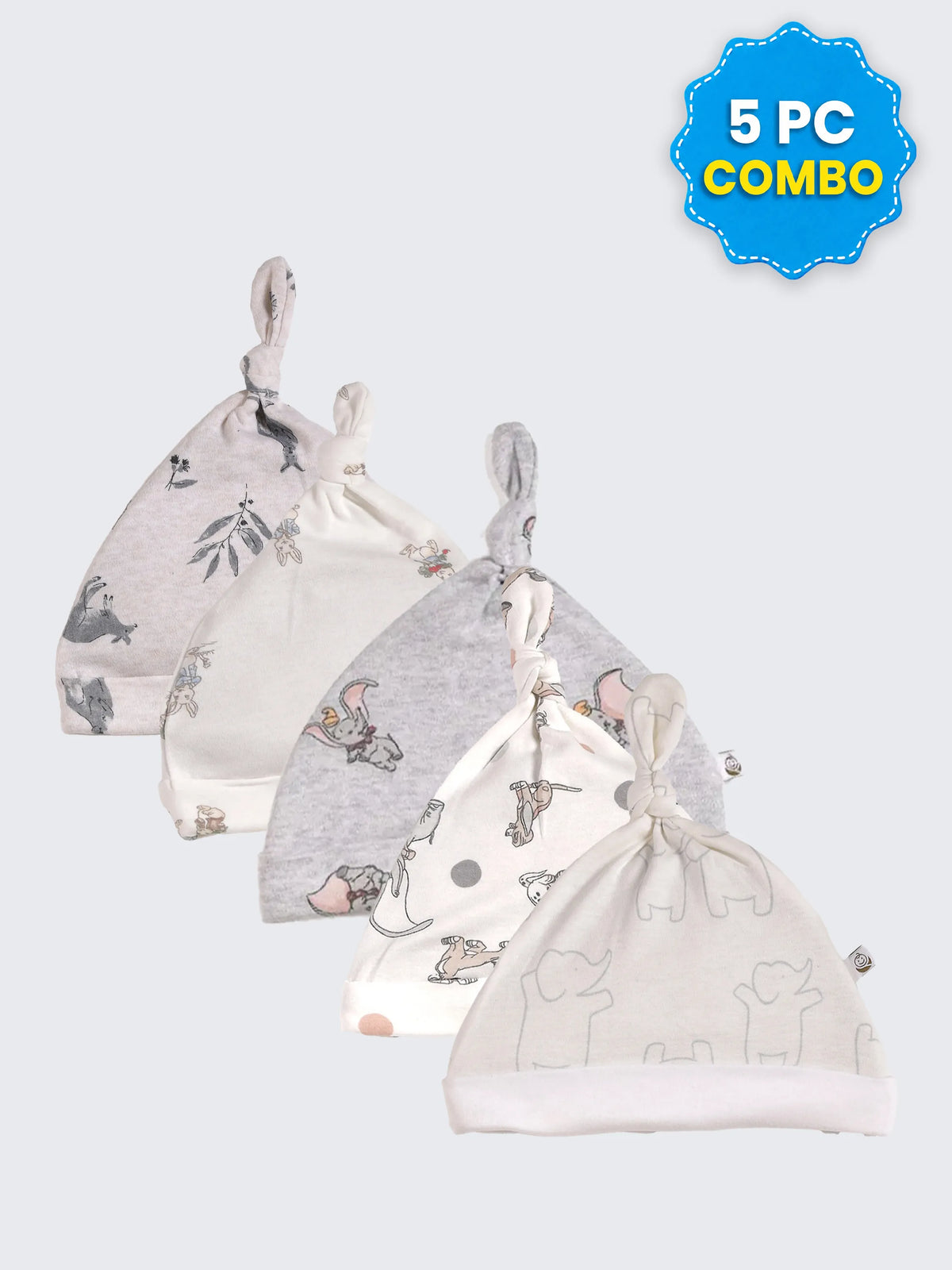 5 Pc Combo Baby & Kids Knot Caps 6-9 Months