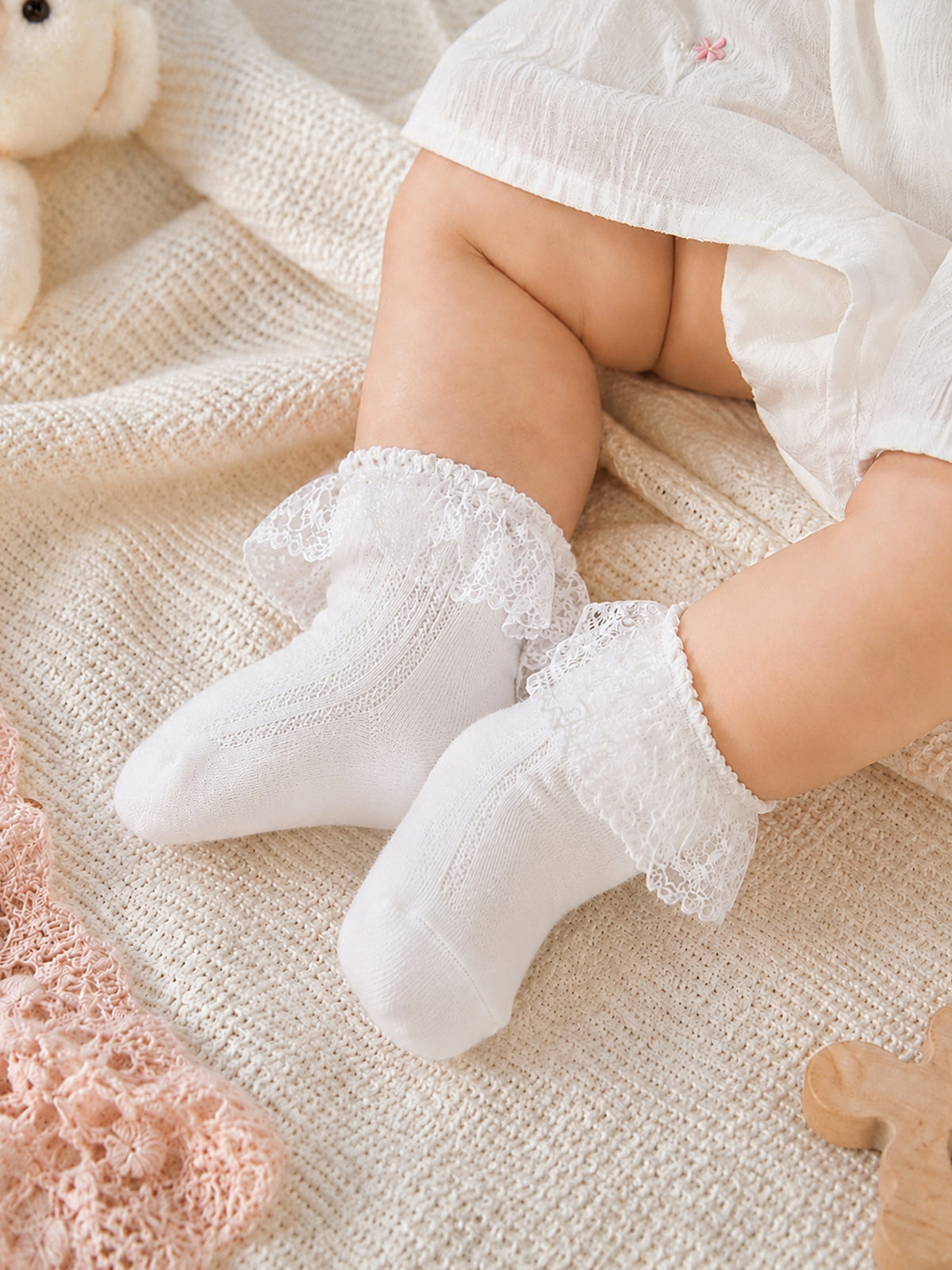 Baby Girls Lace Frill Ankle Socks - Pack of 3
