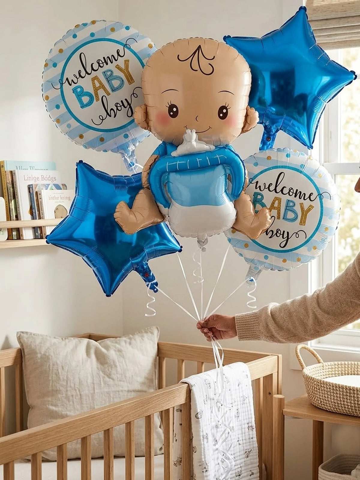 Welcome Baby Boy Foil Balloon Set Blue Star Mylar Decor 5-Piece