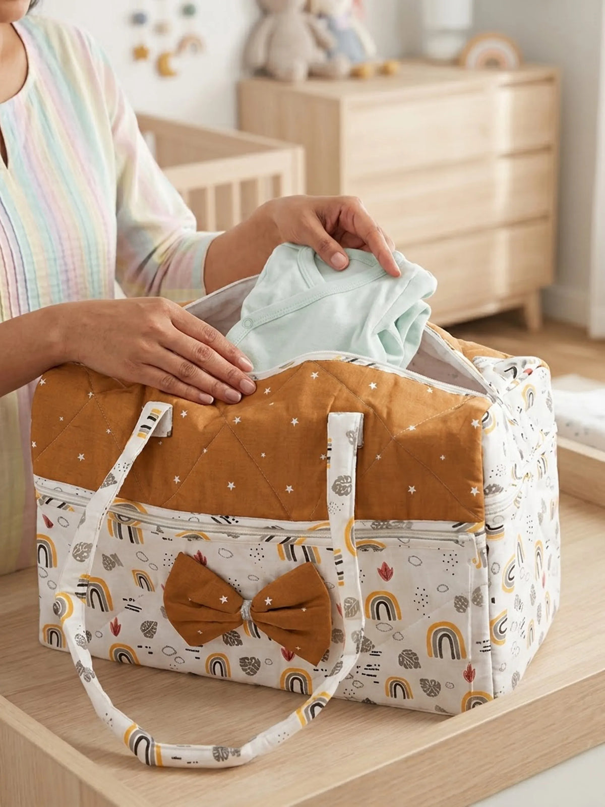 Baby Mother Bag - Orange & White