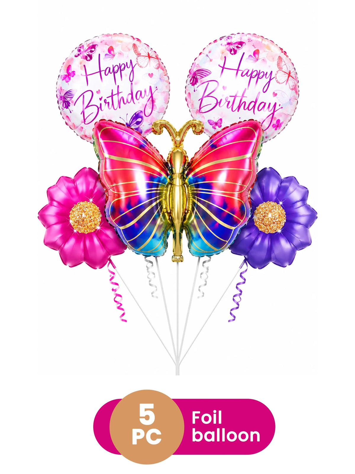 Butterfly Foil Balloon Birthday Set Party Decor 5-Piece