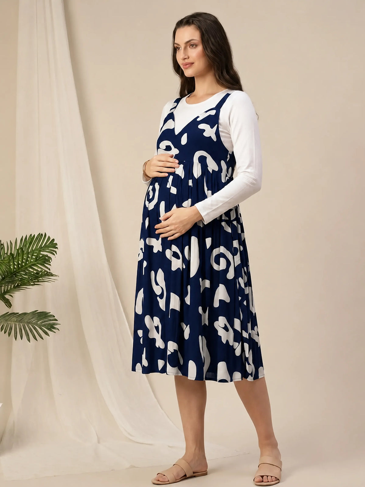 Cotton Printed Maternity Pinafore Dress