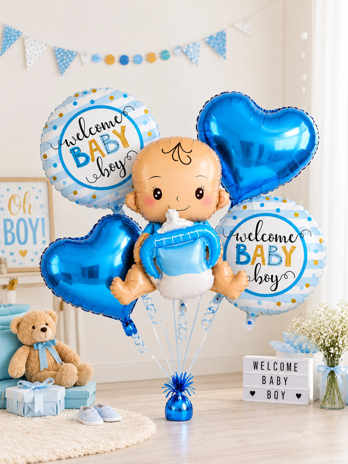 Welcome Baby Boy Foil Balloon Set Blue Star Mylar Decor 5-Piece