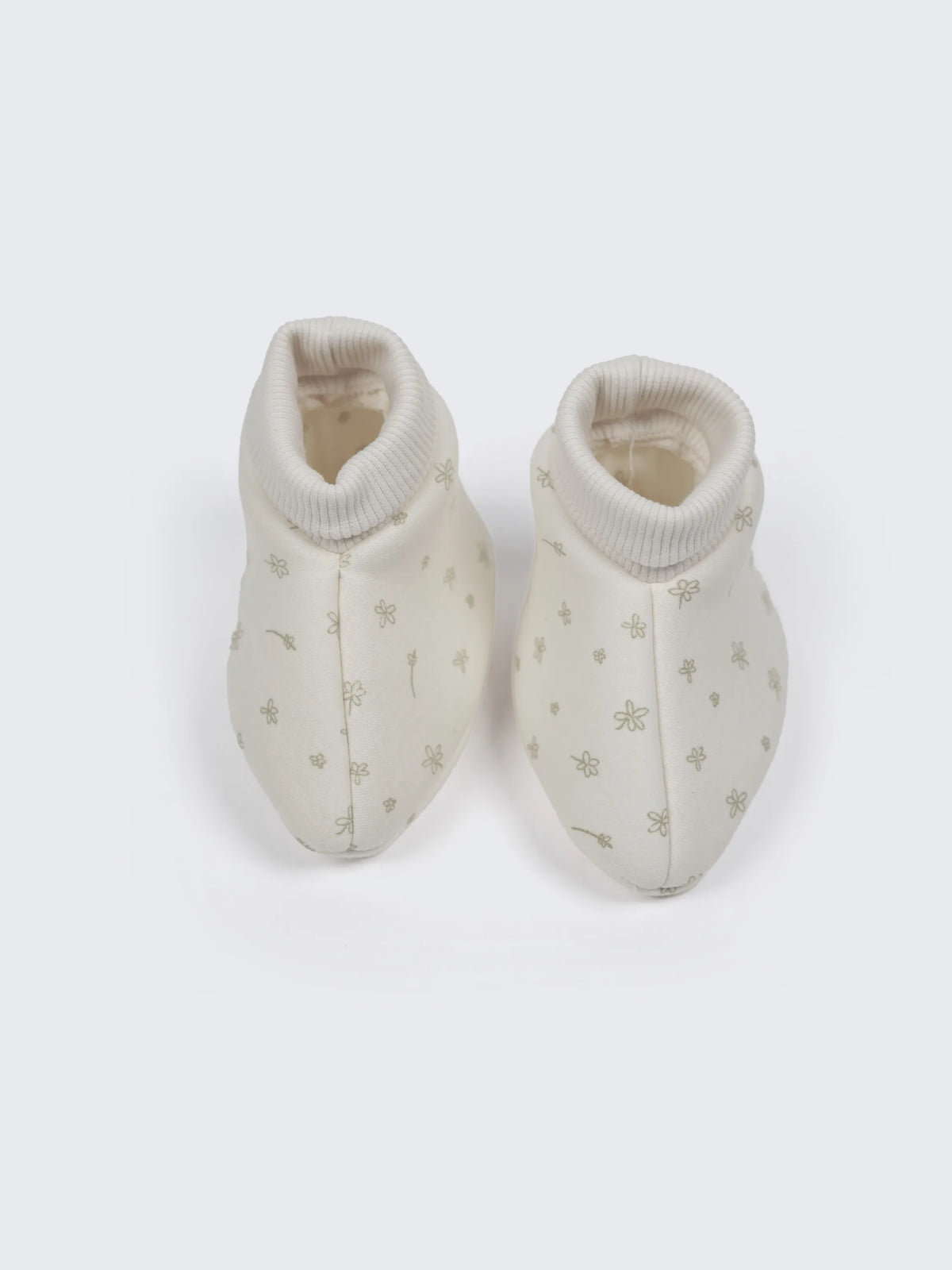 Baby Cream Floral Print Cotton Booties - 0-3 Months