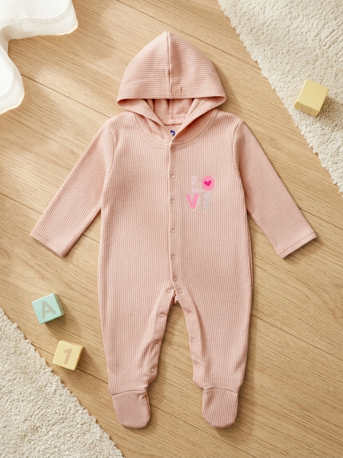 Unisex Baby Hooded Sleepsuit - Light Pink