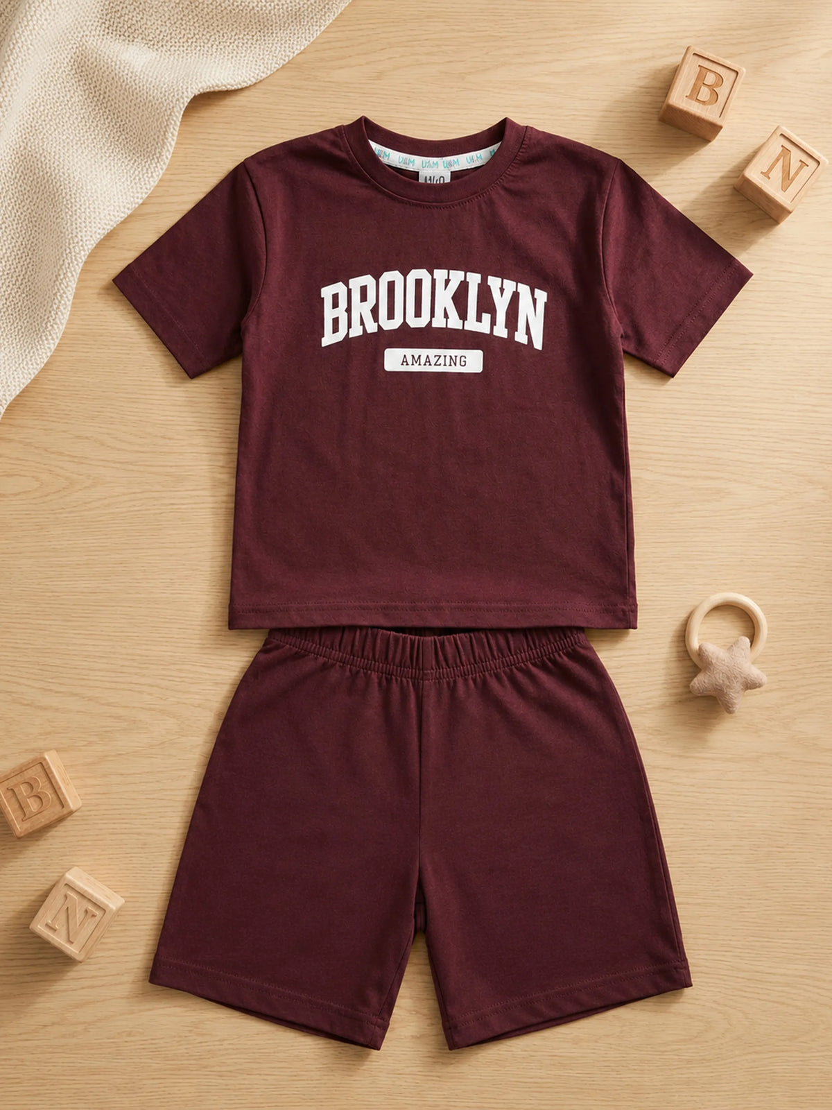 Boys Maroon T-Shirt & Shorts Co-ord Set