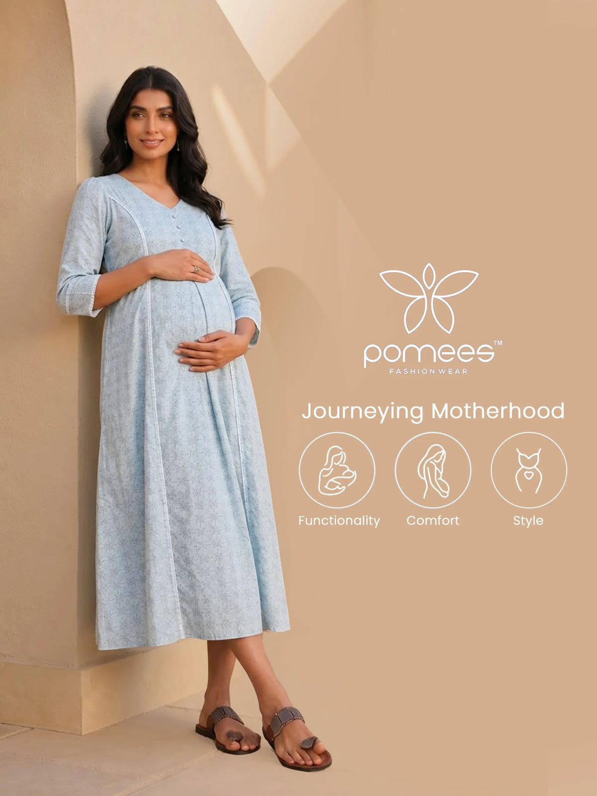 Printed Cotton Maternity & Feeding Gown