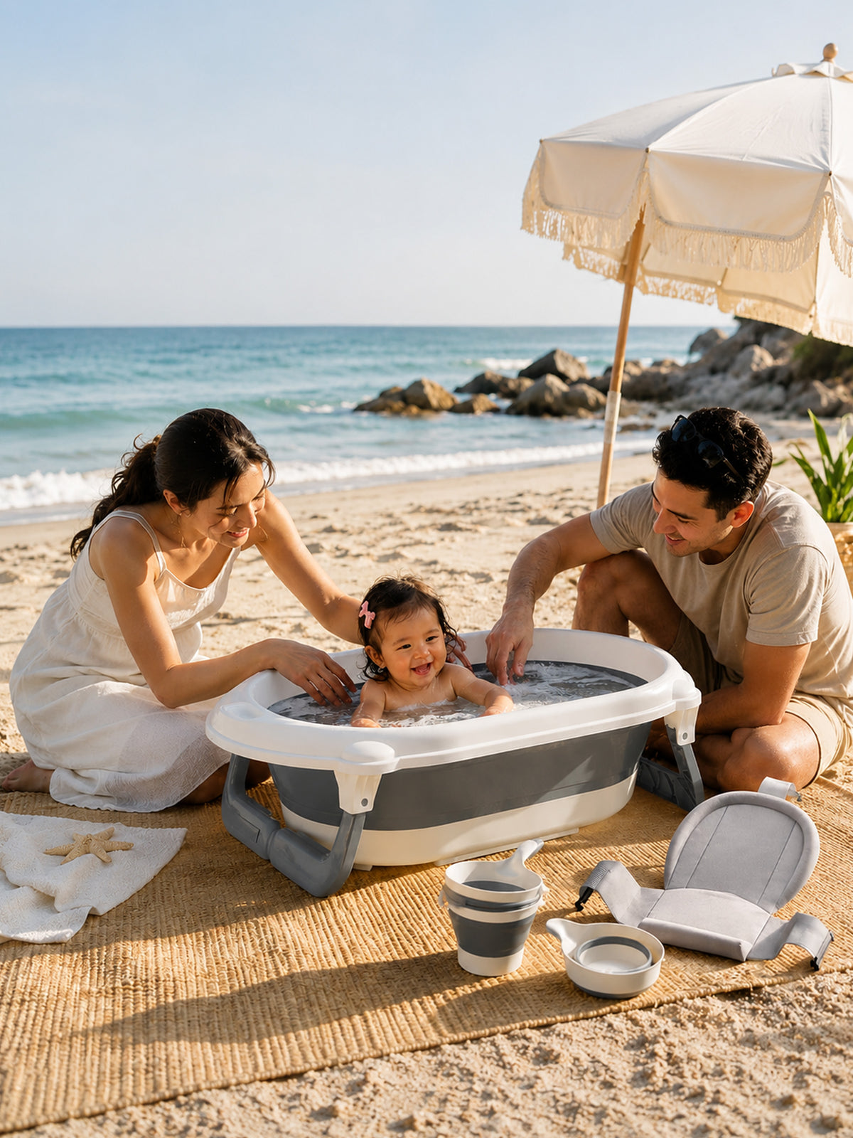 4-in-1 Foldable Baby Bath Tub Set with Bath Seat