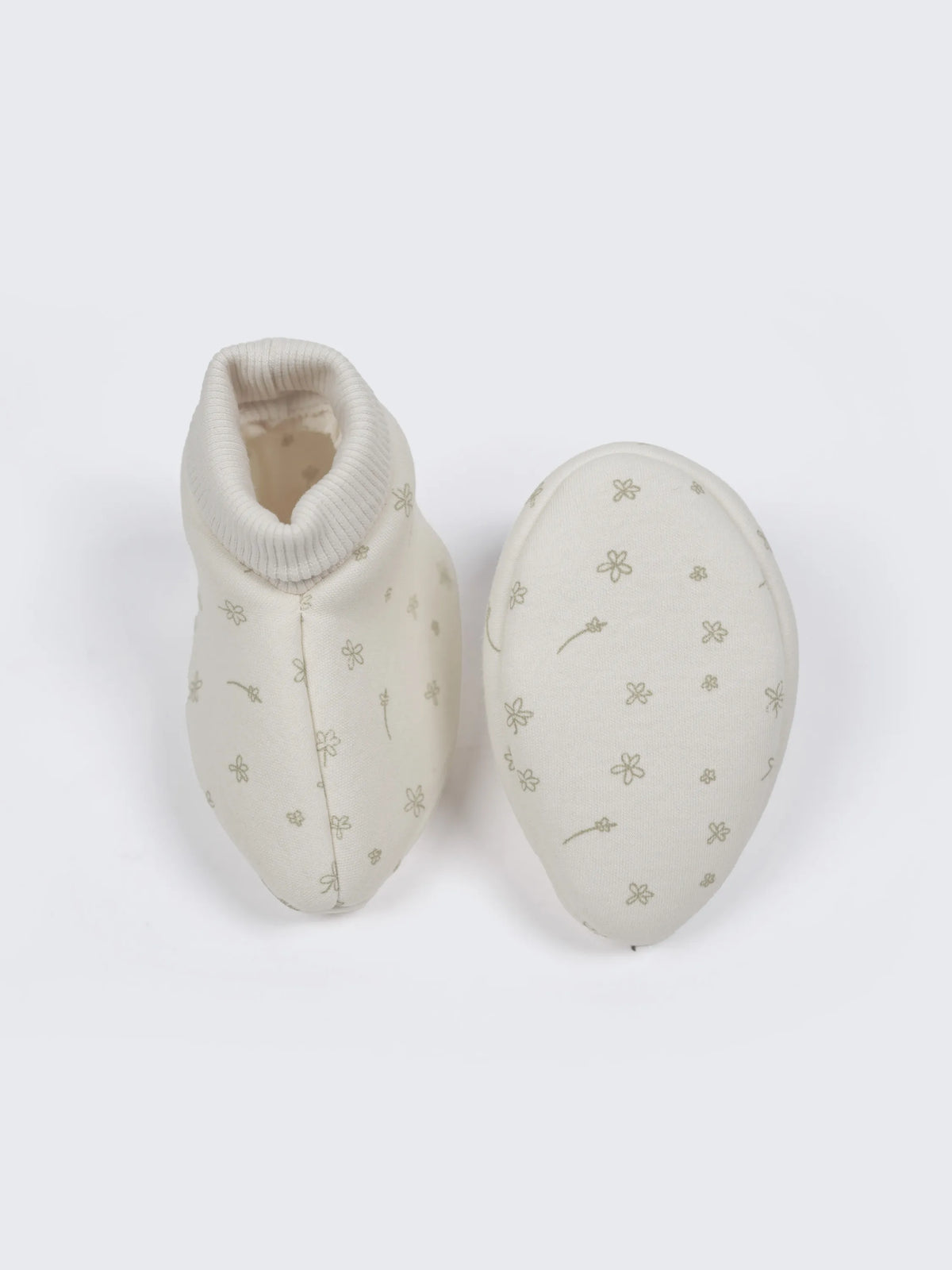 Baby Cream Floral Print Cotton Booties - 0-3 Months