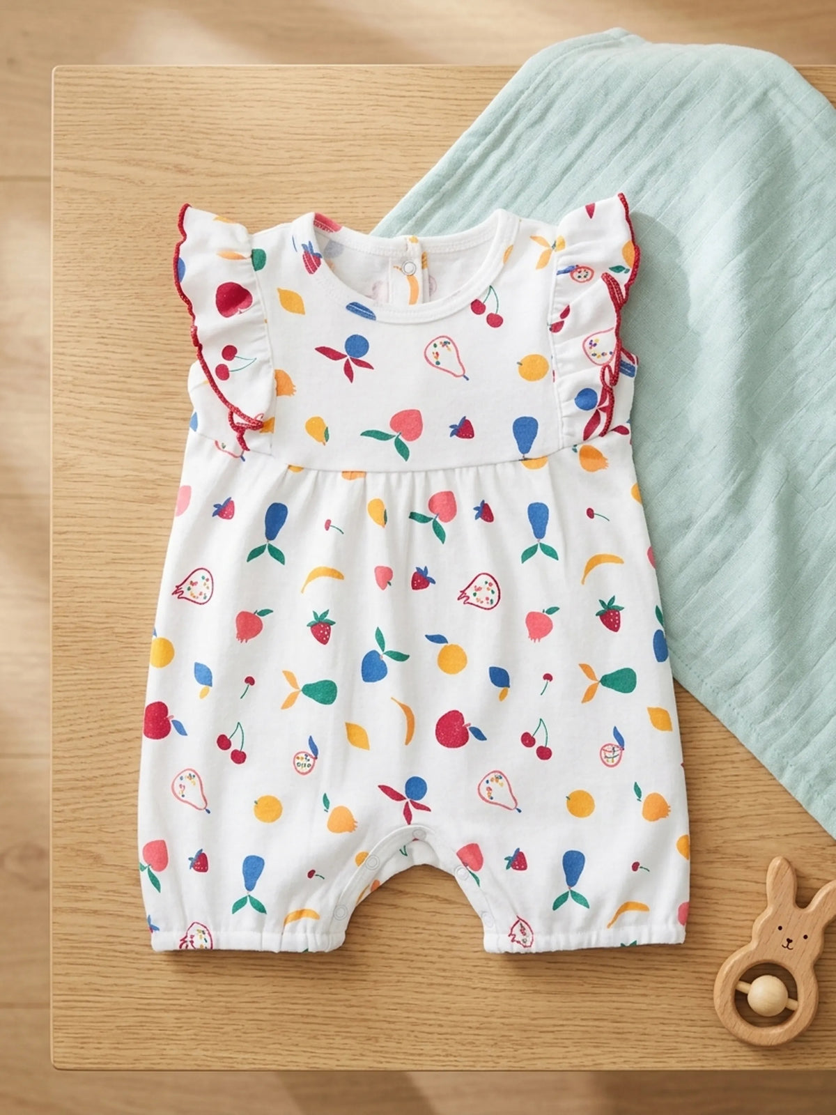 Baby Girls Fruit Print Ruffle Sleeve Romper