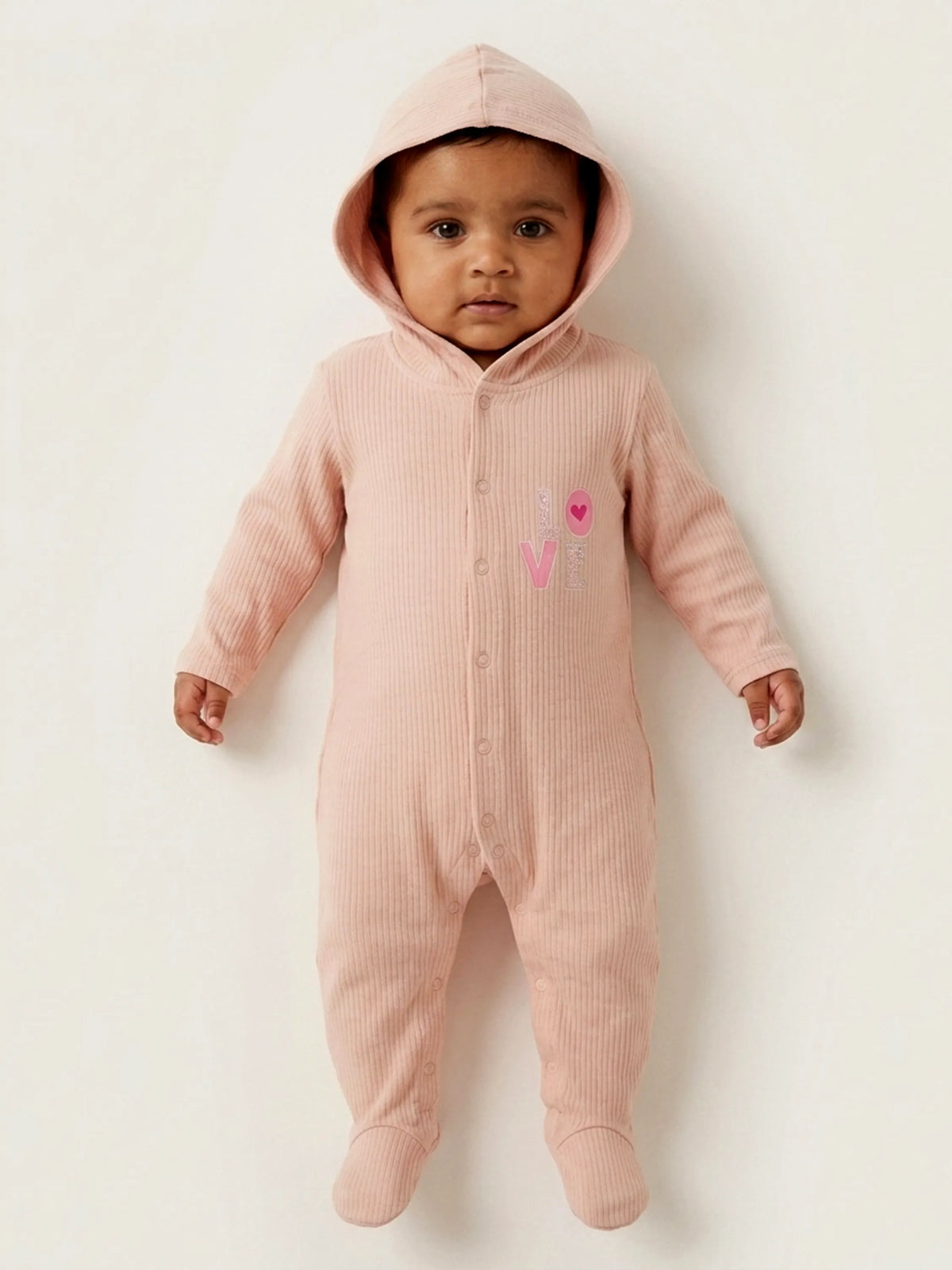 Unisex Baby Hooded Sleepsuit - Light Pink