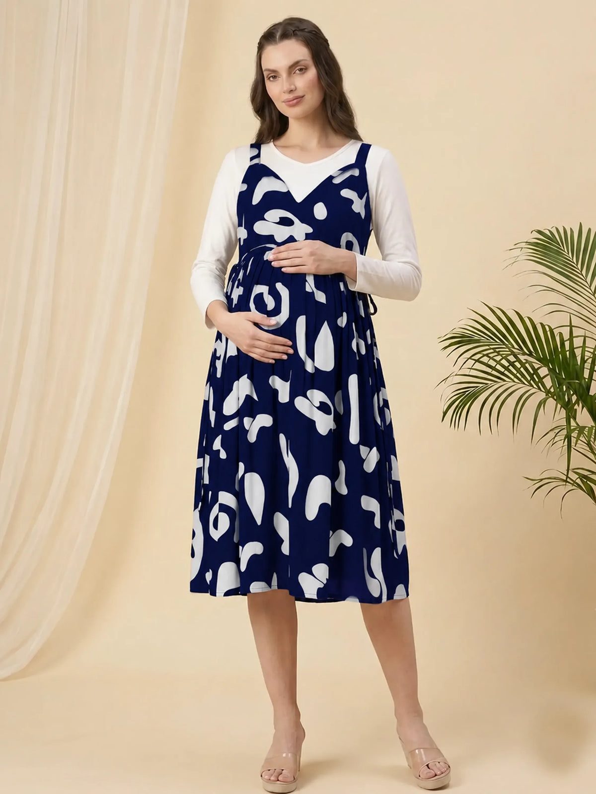 Cotton Printed Maternity Pinafore Dress