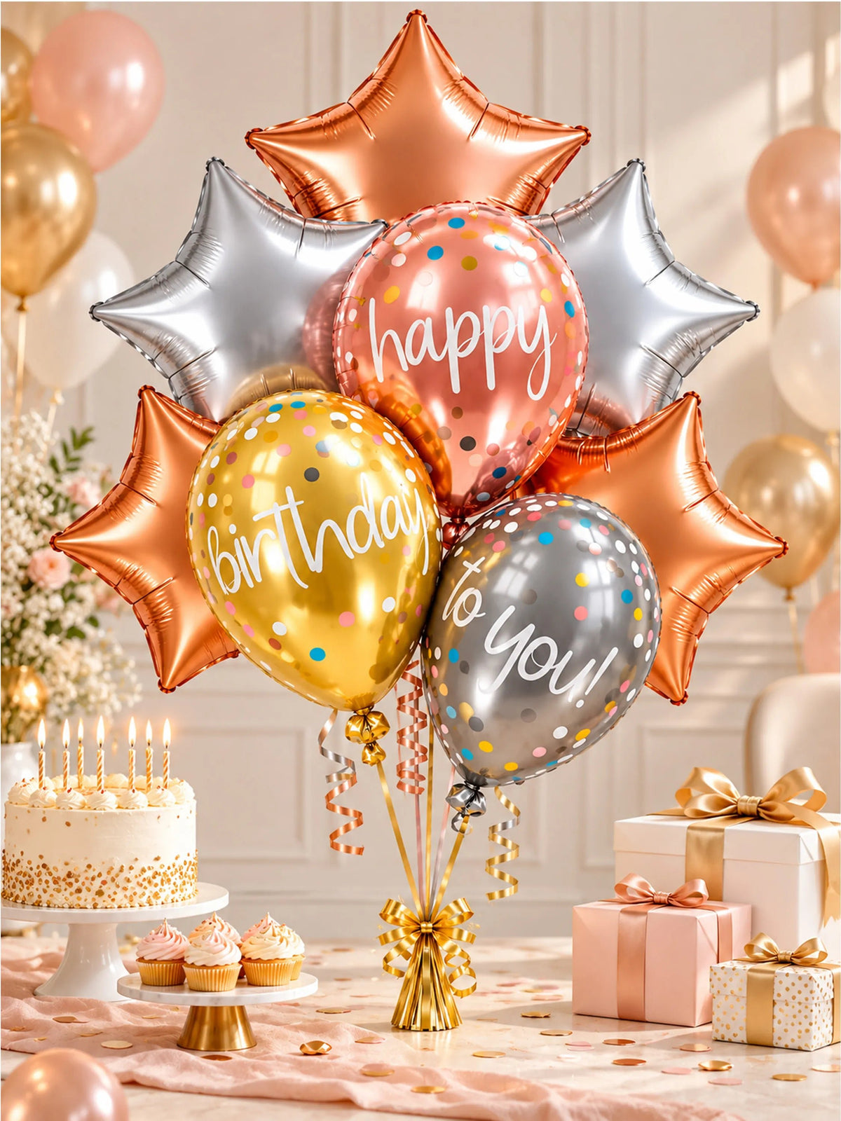 7-Piece Happy Birthday Foil Balloon Bouquet Set