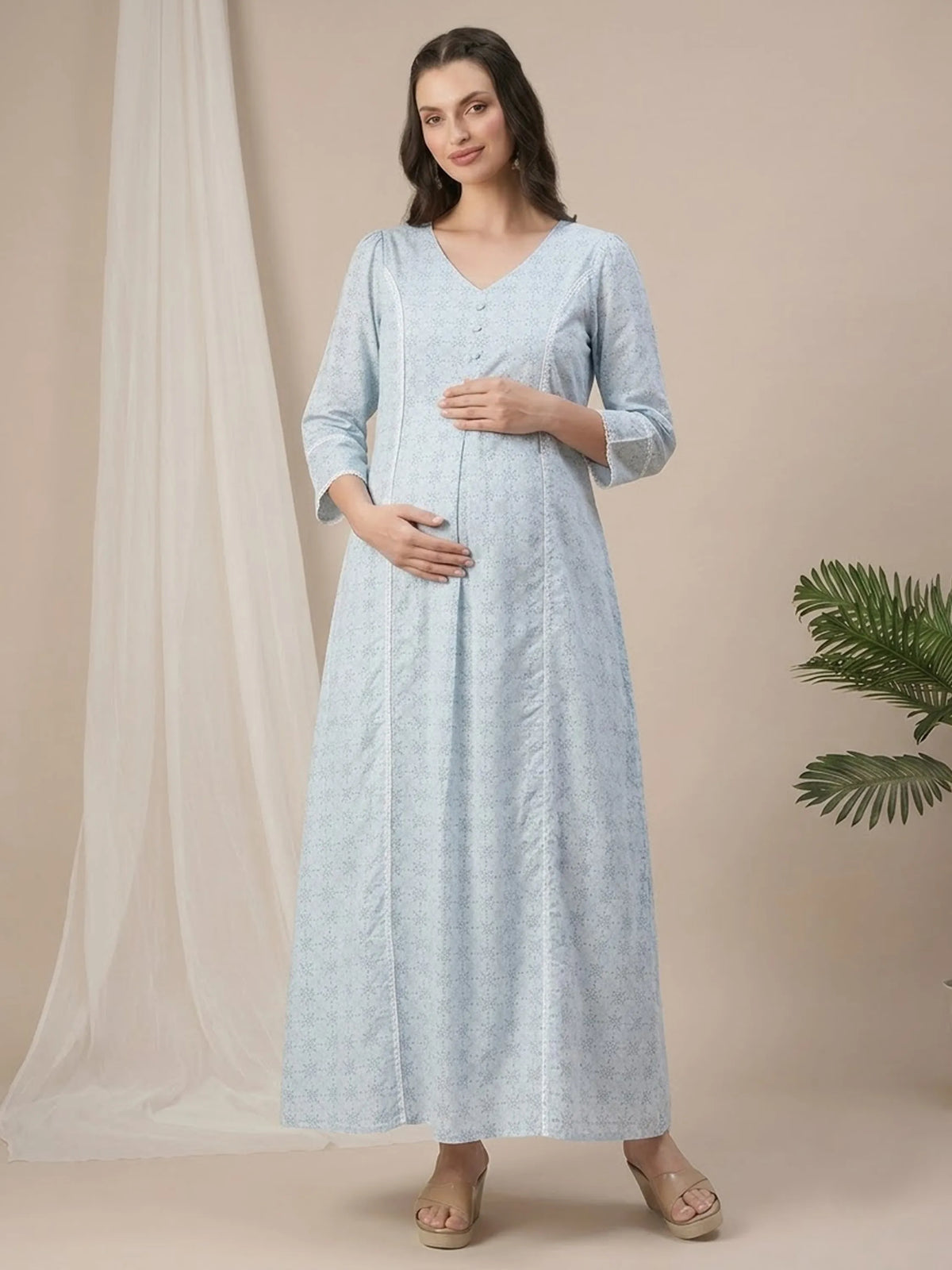 Printed Cotton Maternity & Feeding Gown