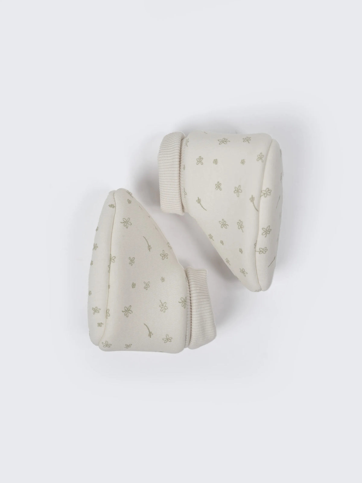 Baby Cream Floral Print Cotton Booties - 0-3 Months