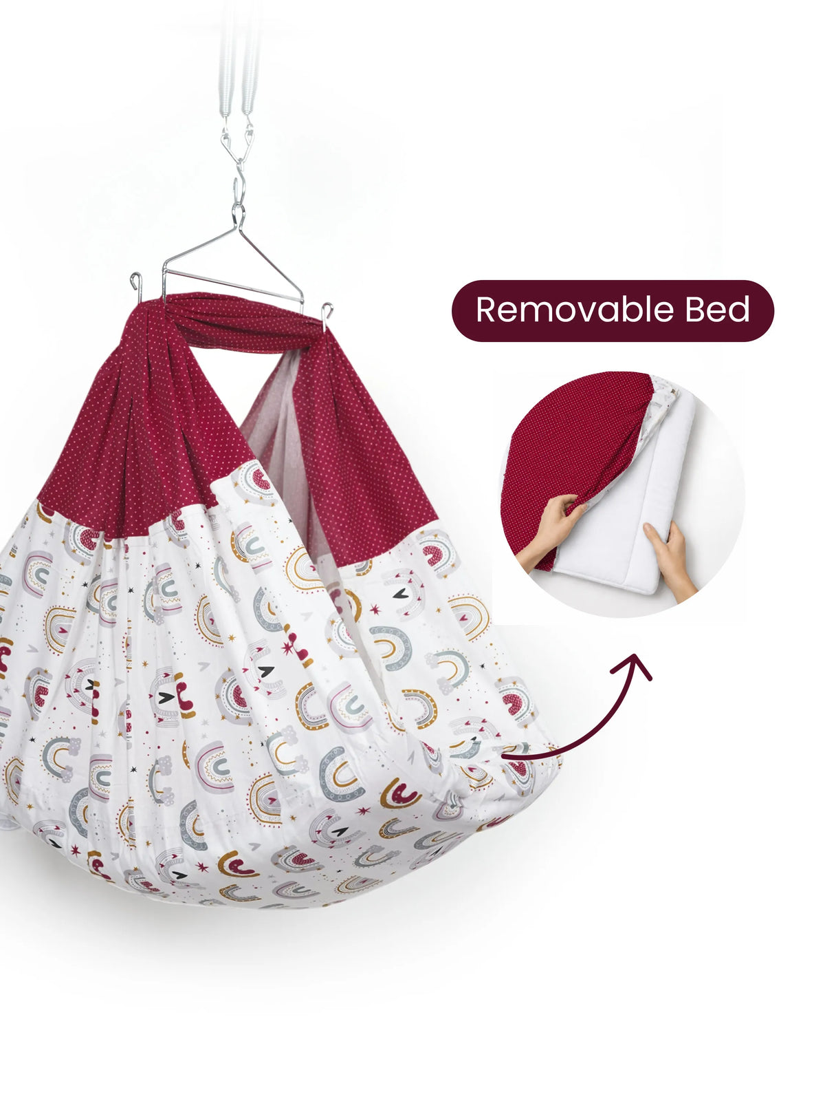 Queen Removable Bed Cradle/Thottil/Jhula Combo - Rainbow Print